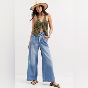 Anthropologie Pilcro The Coastal Relaxed Wide Leg Jeans Drawstring Size 28 Tall